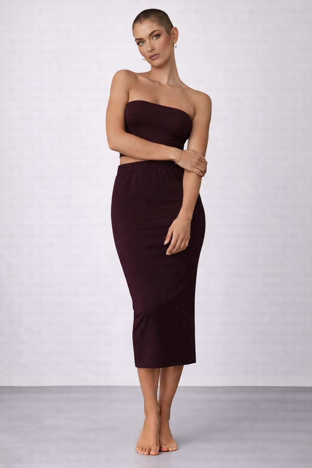 Gonna Longuette sartoriale in Jersey col. Vino