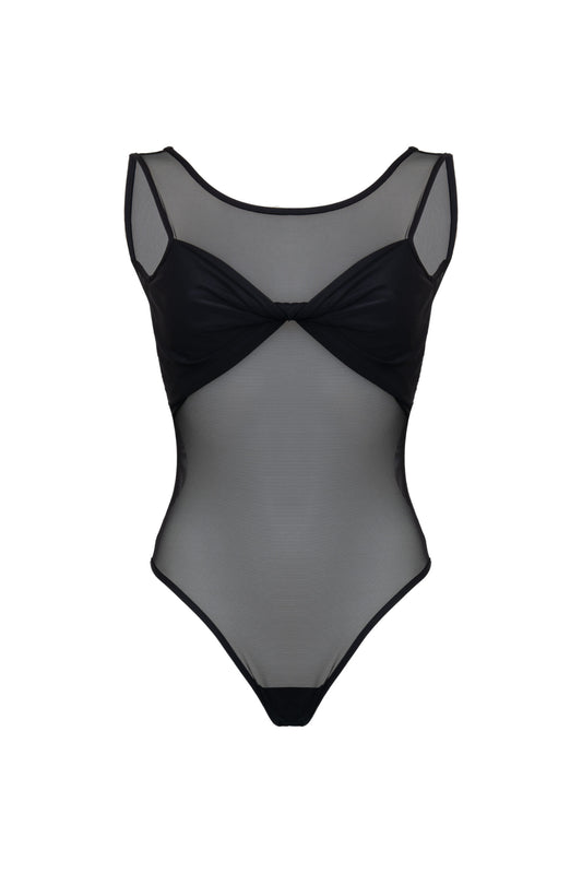 Bodysuit Tulle Criss Cross Nero - MAHR