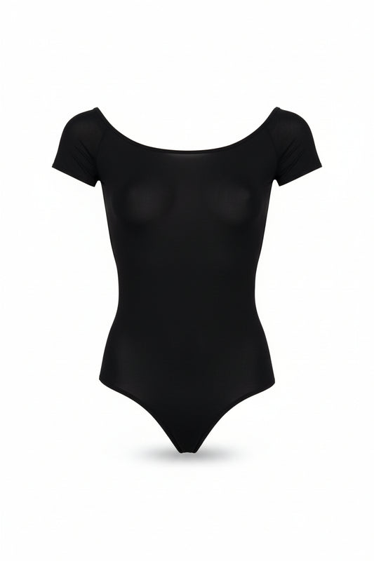 Bodysuit Manica Corta Tulle Nero - MAHR