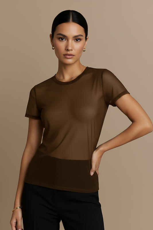 Maglia sartoriale in Tulle col. Espresso