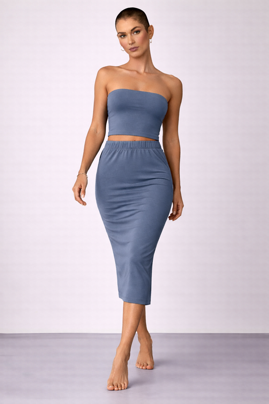 Gonna Longuette sartoriale in Jersey col. Vapore