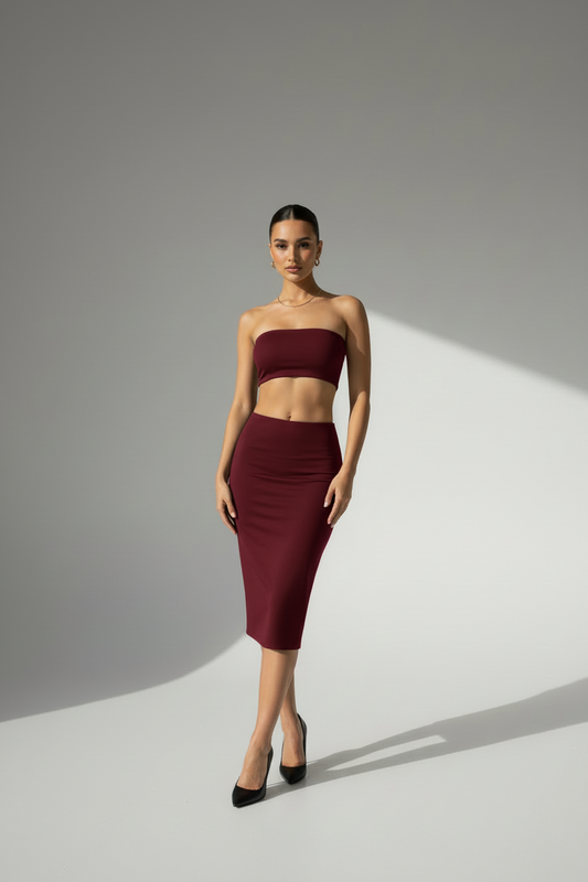 Gonna sartoriale Midi in Lycra col. Vigneto Matt